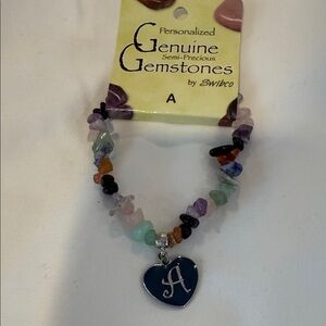 Genuine Gemstone Bracelet with Heart Charm